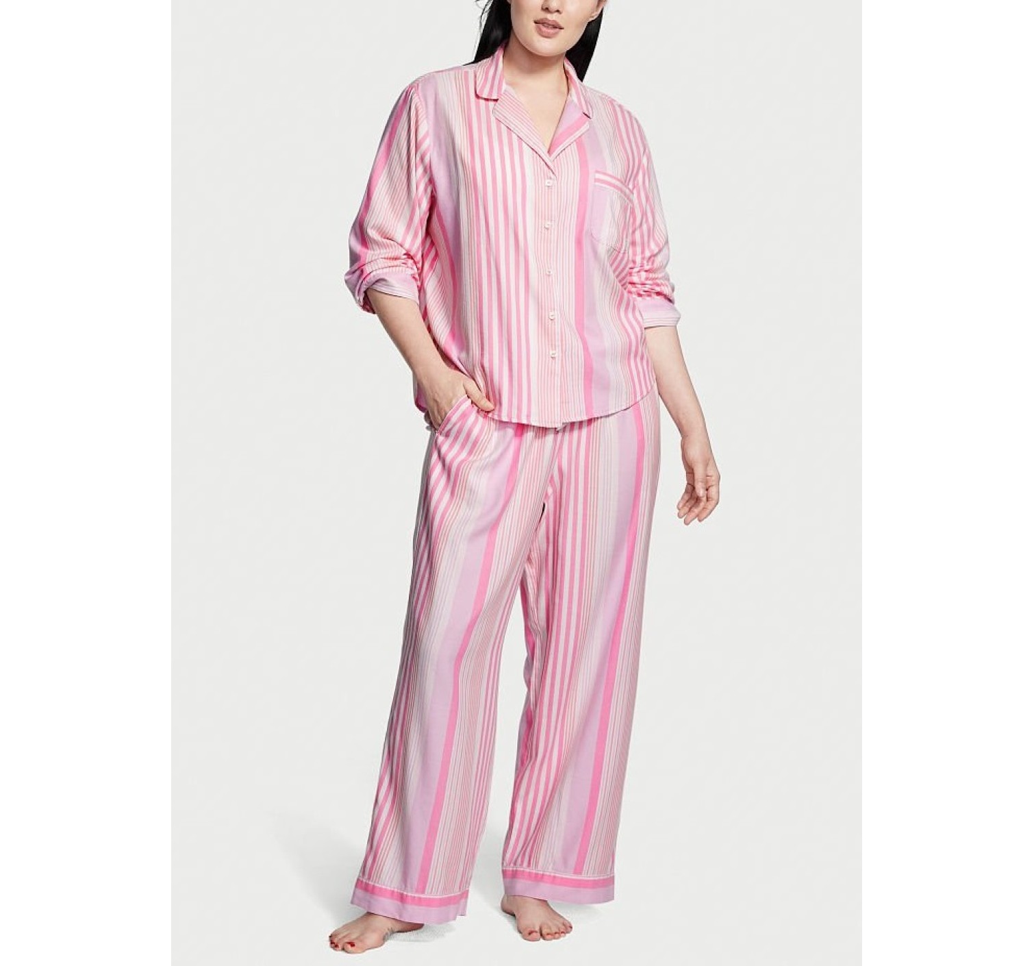 Пижама Victoria’s Secret Flannel Long PJ Set Babydoll Pink Stripe