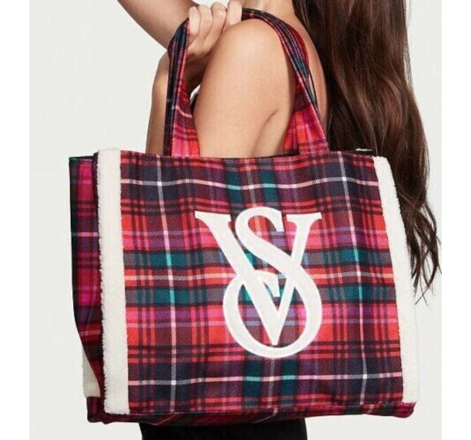 Сумка Victoria’s Secret Cozy Plush Fleece Tote Bag Sherpa Bright Tartan