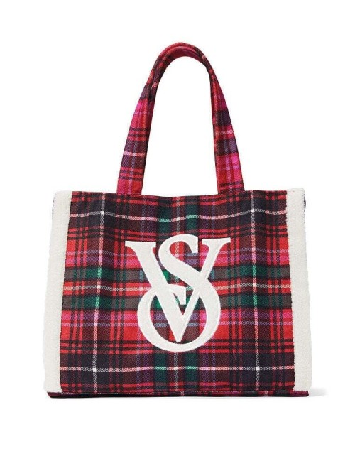 Сумка Victoria's Secret Cozy Plush Fleece Tote Bag Sherpa Bright Tartan