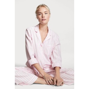 Пижама розовая в полоску Victoria’s Secret Flannel PJ Set Фланелевая с люрексом