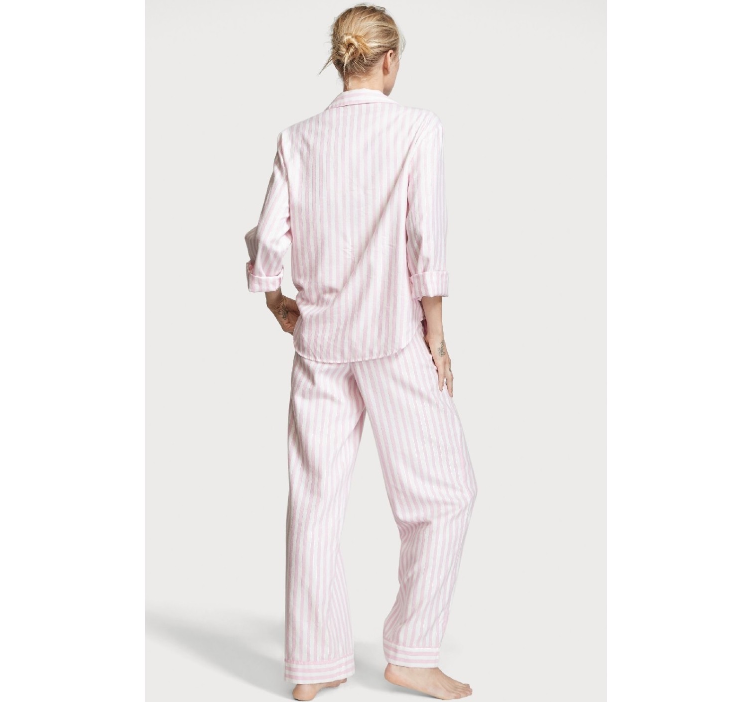 Пижама розовая в полоску Victoria’s Secret Flannel PJ Set Фланелевая с люрексом