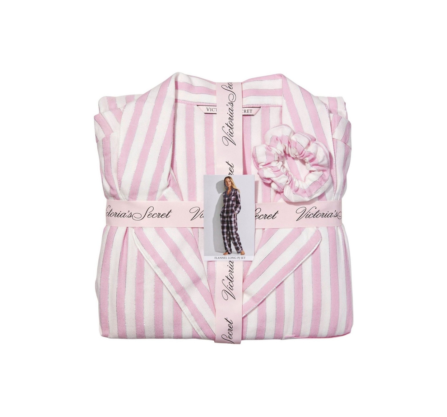 Пижама розовая в полоску Victoria’s Secret Flannel PJ Set Фланелевая с люрексом