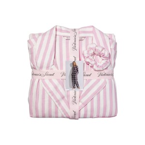 Пижама розовая в полоску Victoria’s Secret Flannel PJ Set Фланелевая с люрексом