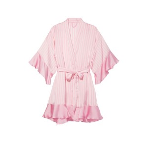 Сатиновый халат Виктория Сикрет Flounce Satin Robe Pink Stripes