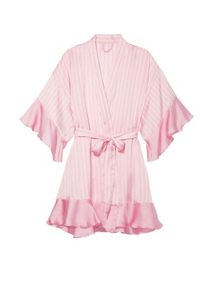 Сатиновый халат Виктория Сикрет Flounce Satin Robe Pink Stripes