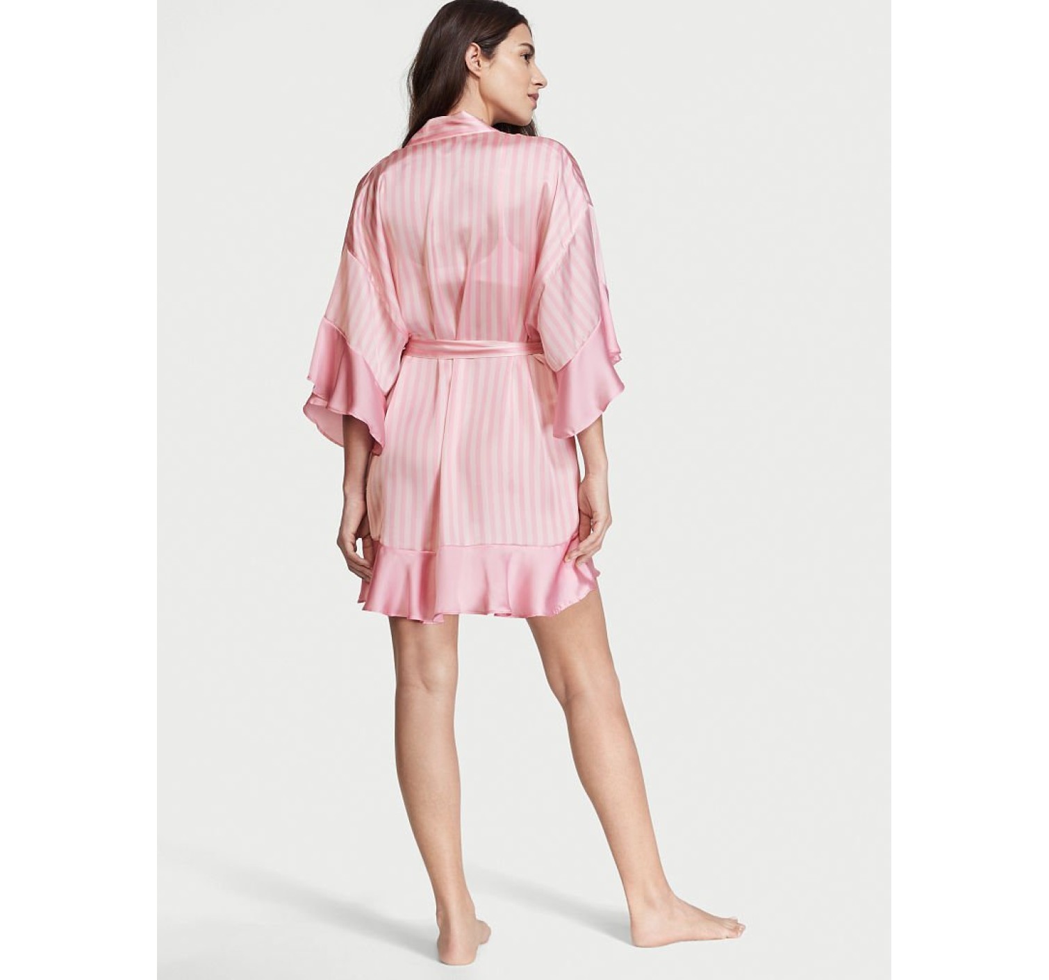 Сатиновый халат Виктория Сикрет Flounce Satin Robe Pink Stripes