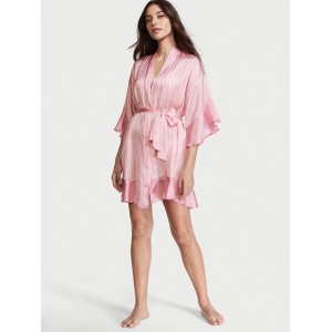 Сатиновый халат Виктория Сикрет Flounce Satin Robe Pink Stripes
