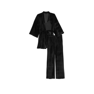 Пижама Victoria’s Secret Velvet 3-Piece Pj Set Black Floral 