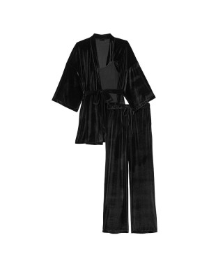 Пижама Victoria’s Secret Velvet 3-Piece Pj Set Black Floral 