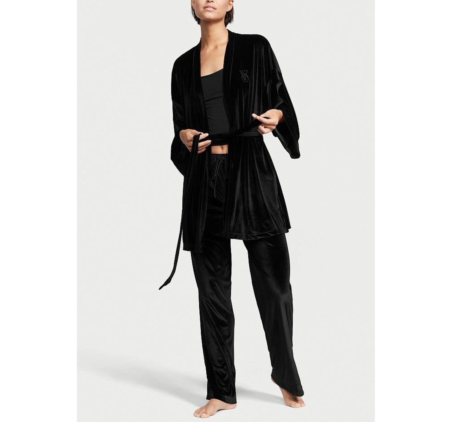 Пижама Victoria’s Secret Velvet 3-Piece Pj Set Black Floral 