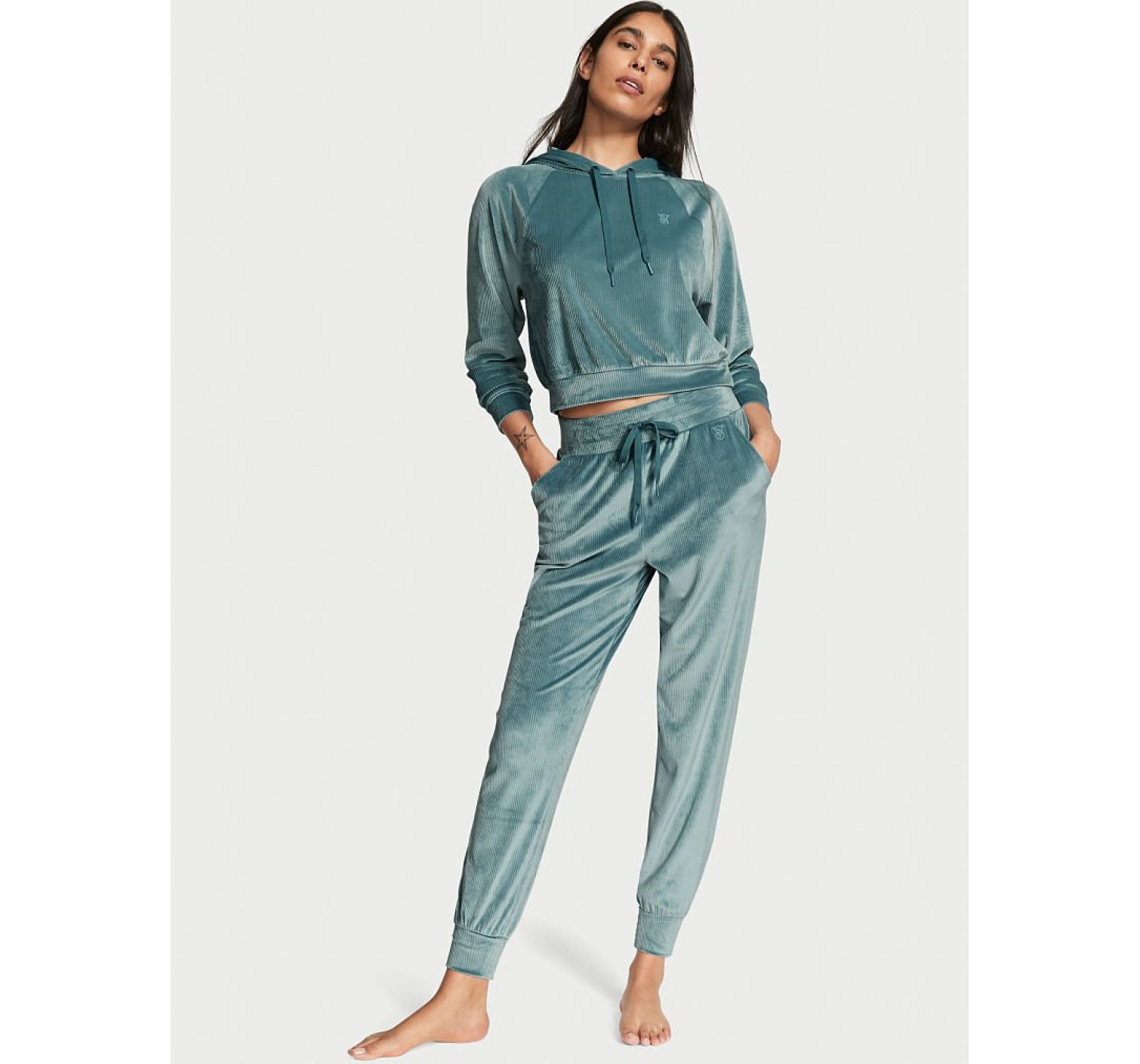 Велюровий костюм Вікторія Сікрет Ribbed Velour Hoodies Jogger French Sage