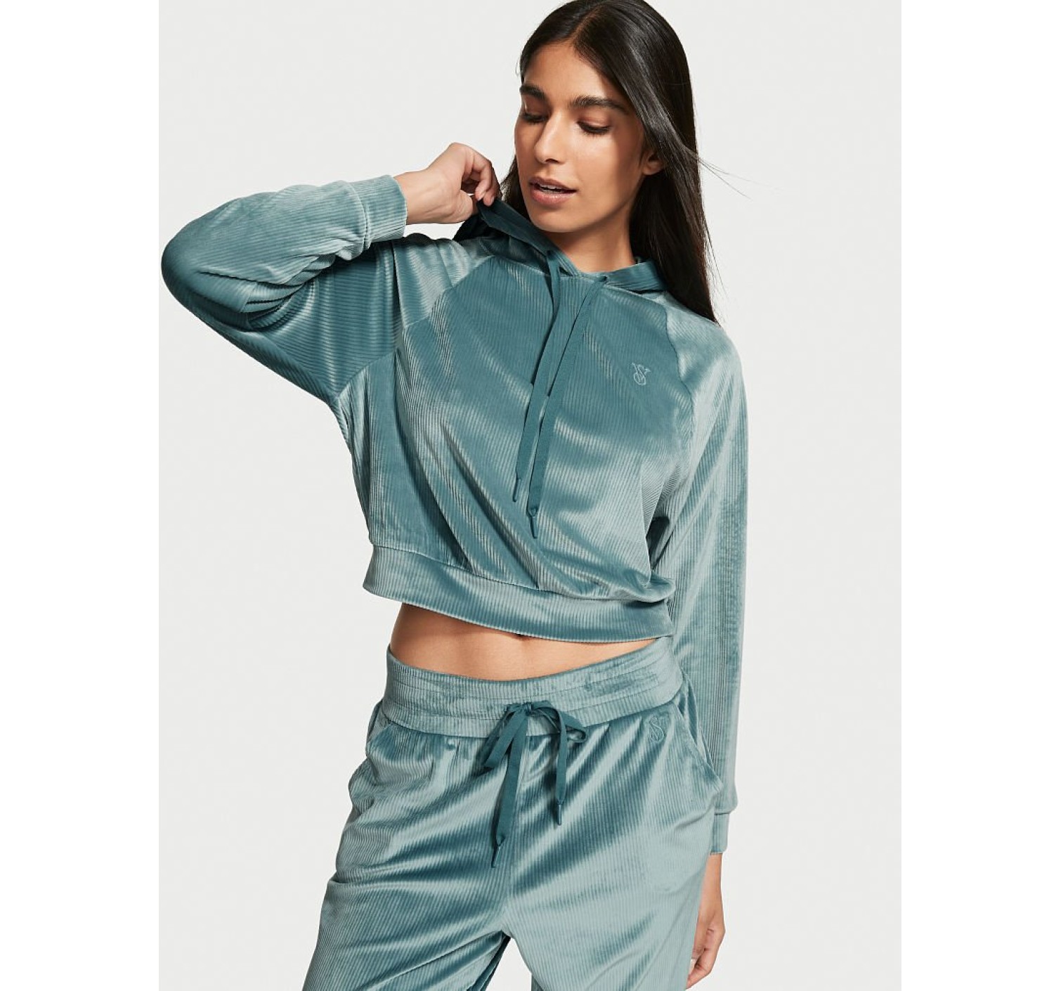 Велюровий костюм Вікторія Сікрет Ribbed Velour Hoodies Jogger French Sage