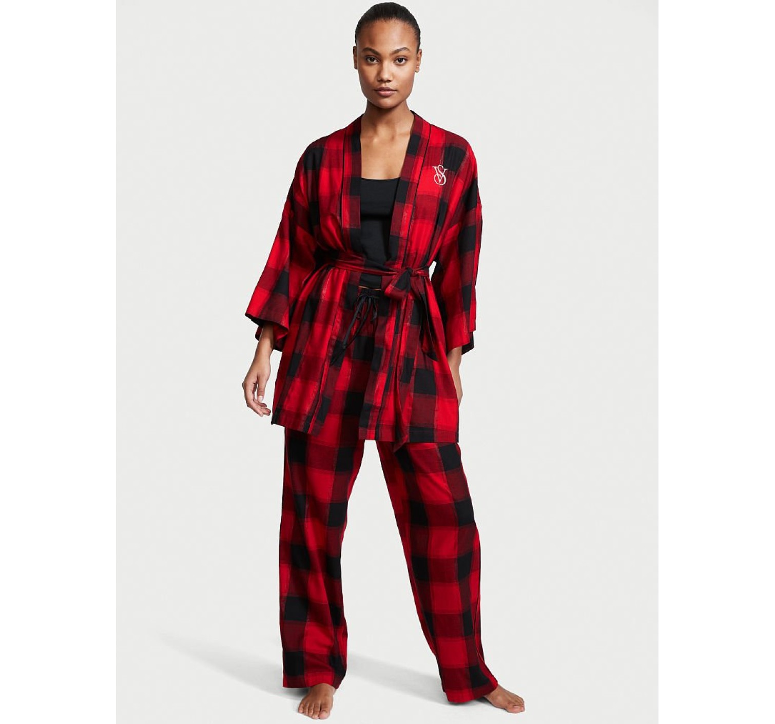 Пижама Victoria’s Secret Flannel 3-Piece Set Lipstick Black Plaid