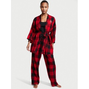 Пижама Victoria’s Secret Flannel 3-Piece Set Lipstick Black Plaid