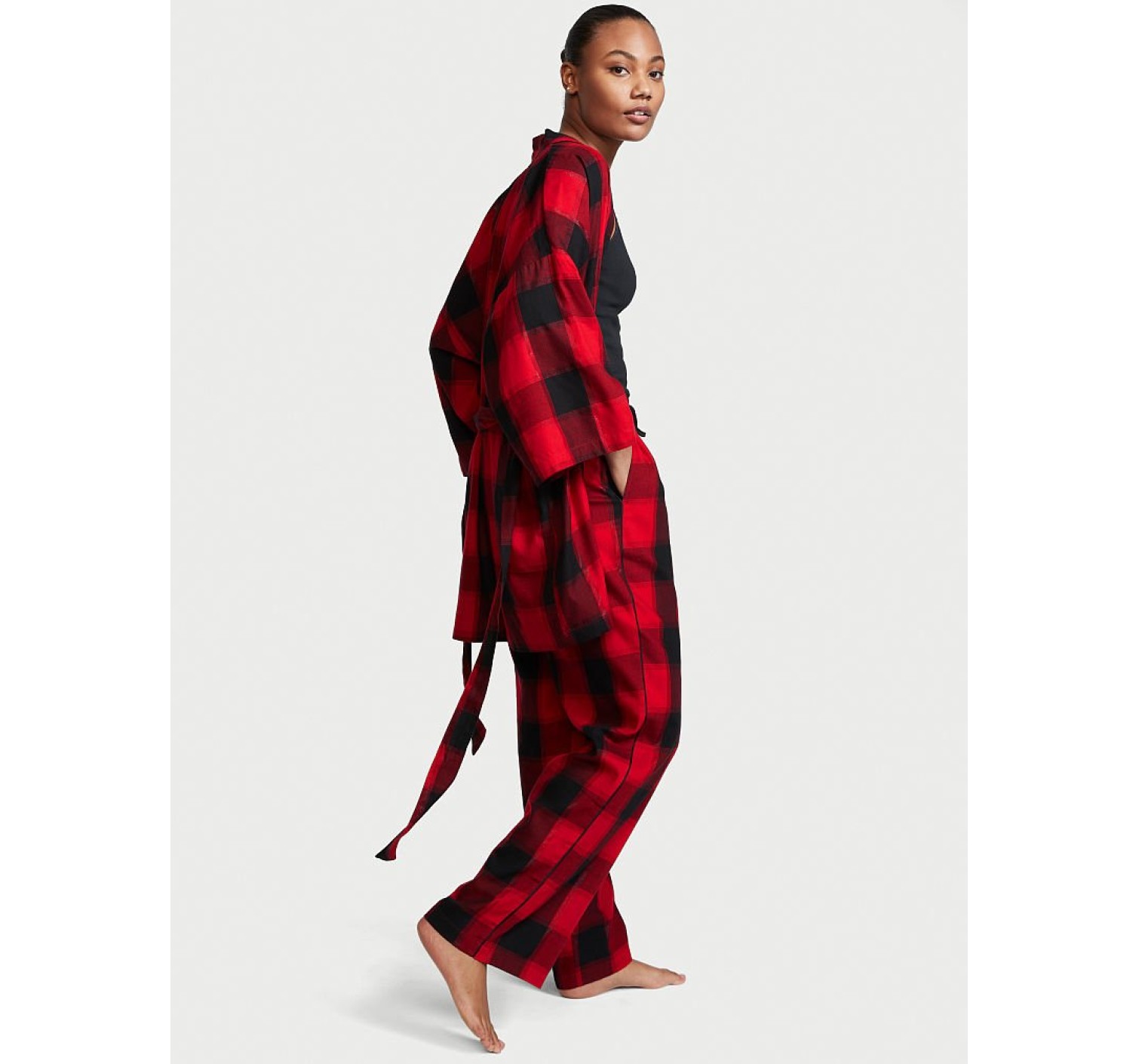 Пижама Victoria’s Secret Flannel 3-Piece Set Lipstick Black Plaid