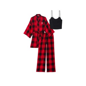 Пижама Victoria’s Secret Flannel 3-Piece Set Lipstick Black Plaid