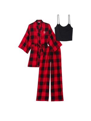 Пижама Victoria’s Secret Flannel 3-Piece Set Lipstick Black Plaid