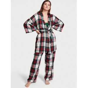 Пижама Victoria’s Secret Flannel 3-Piece Set White Green Plaid