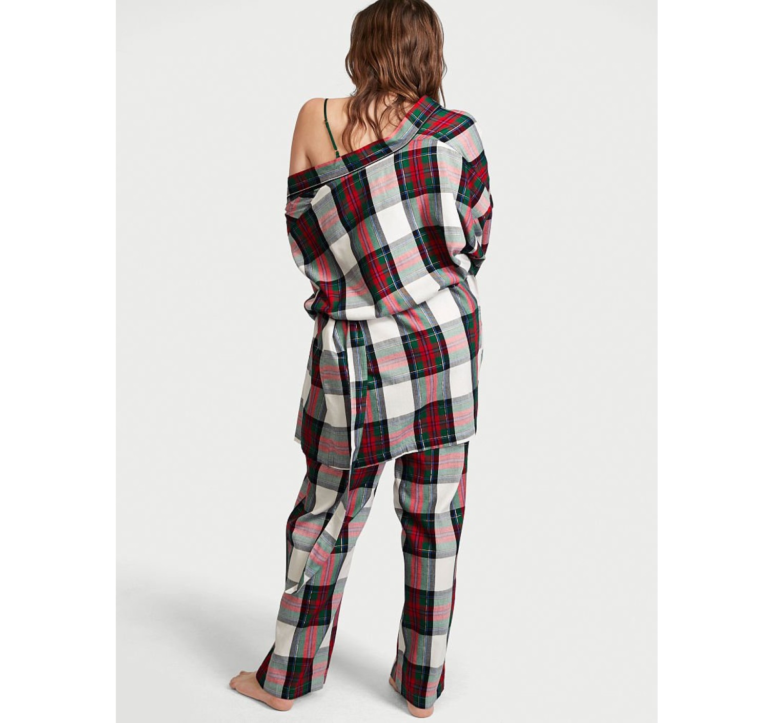 Пижама Victoria’s Secret Flannel 3-Piece Set White Green Plaid