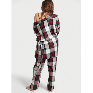 Пижама Victoria’s Secret Flannel 3-Piece Set White Green Plaid