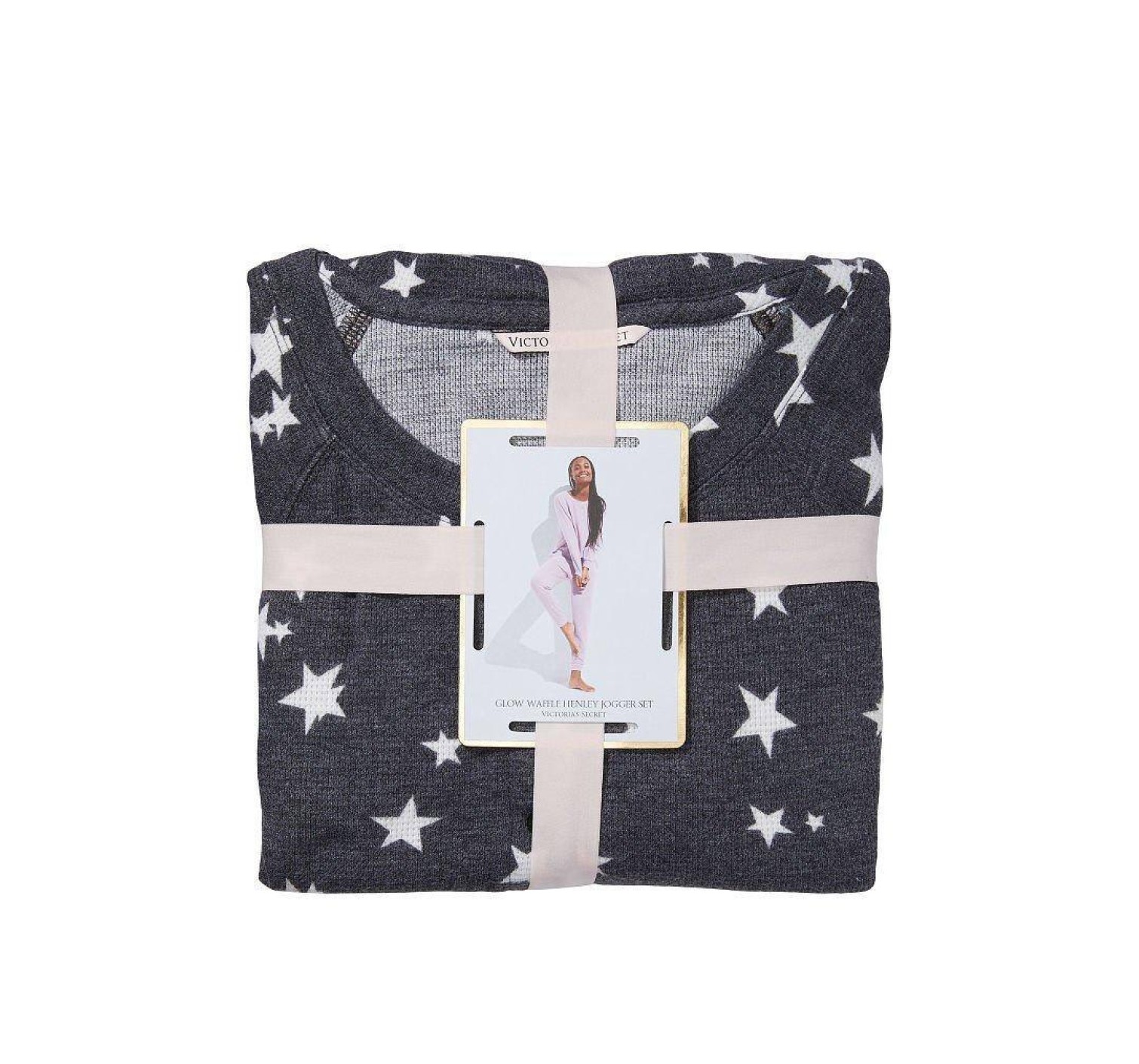 Пижама Glow Waffle Henley and Jogger Set Print stars