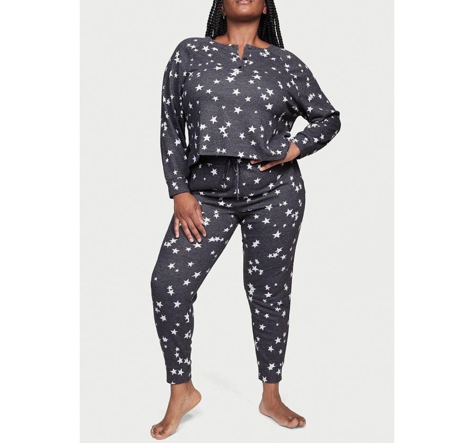 Пижама Glow Waffle Henley and Jogger Set Print stars
