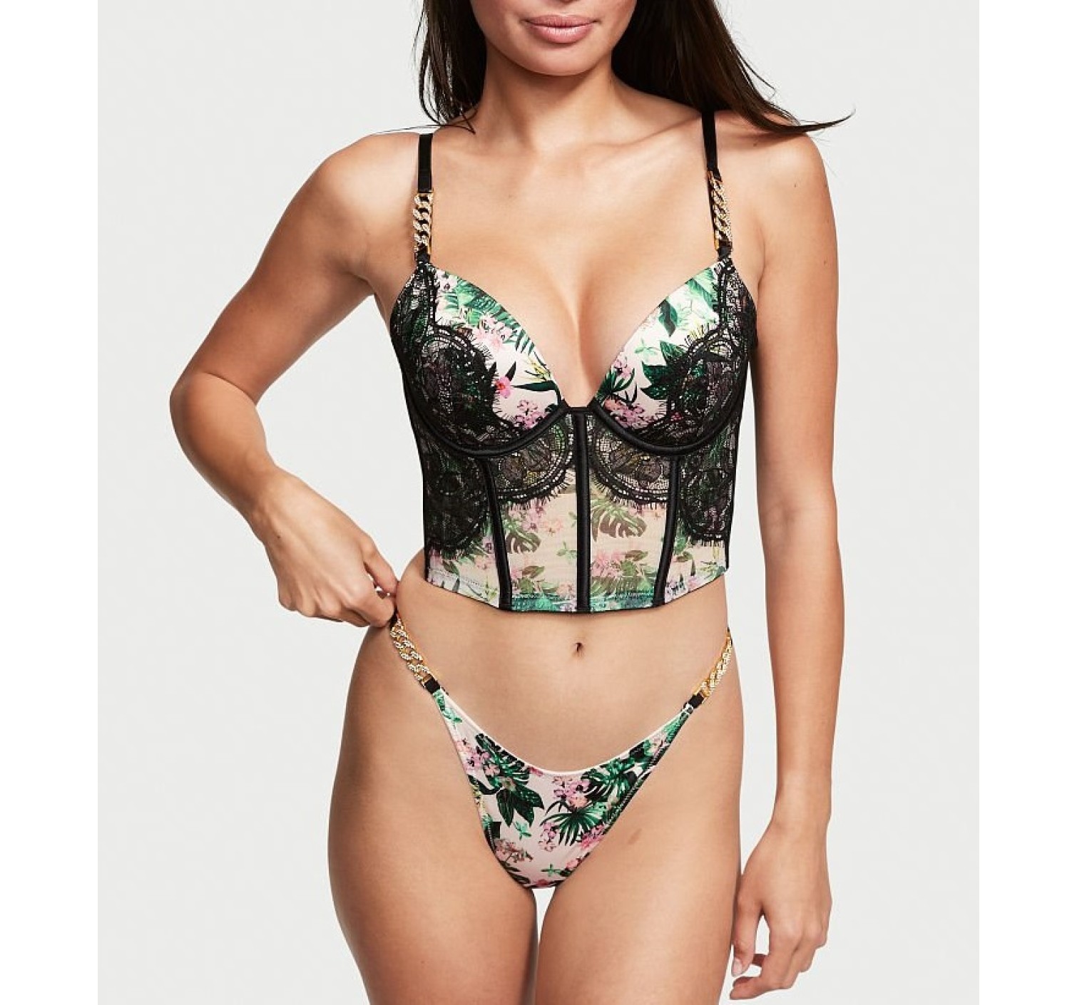 Комплект белья Very Sexy Rhinestone Chain Strap Push-Up Corset Top