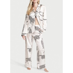 Пижама Victoria’s Secret The Satin Long PJ Set White Leopard