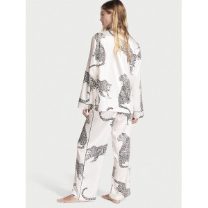 Пижама Victoria’s Secret The Satin Long PJ Set White Leopard