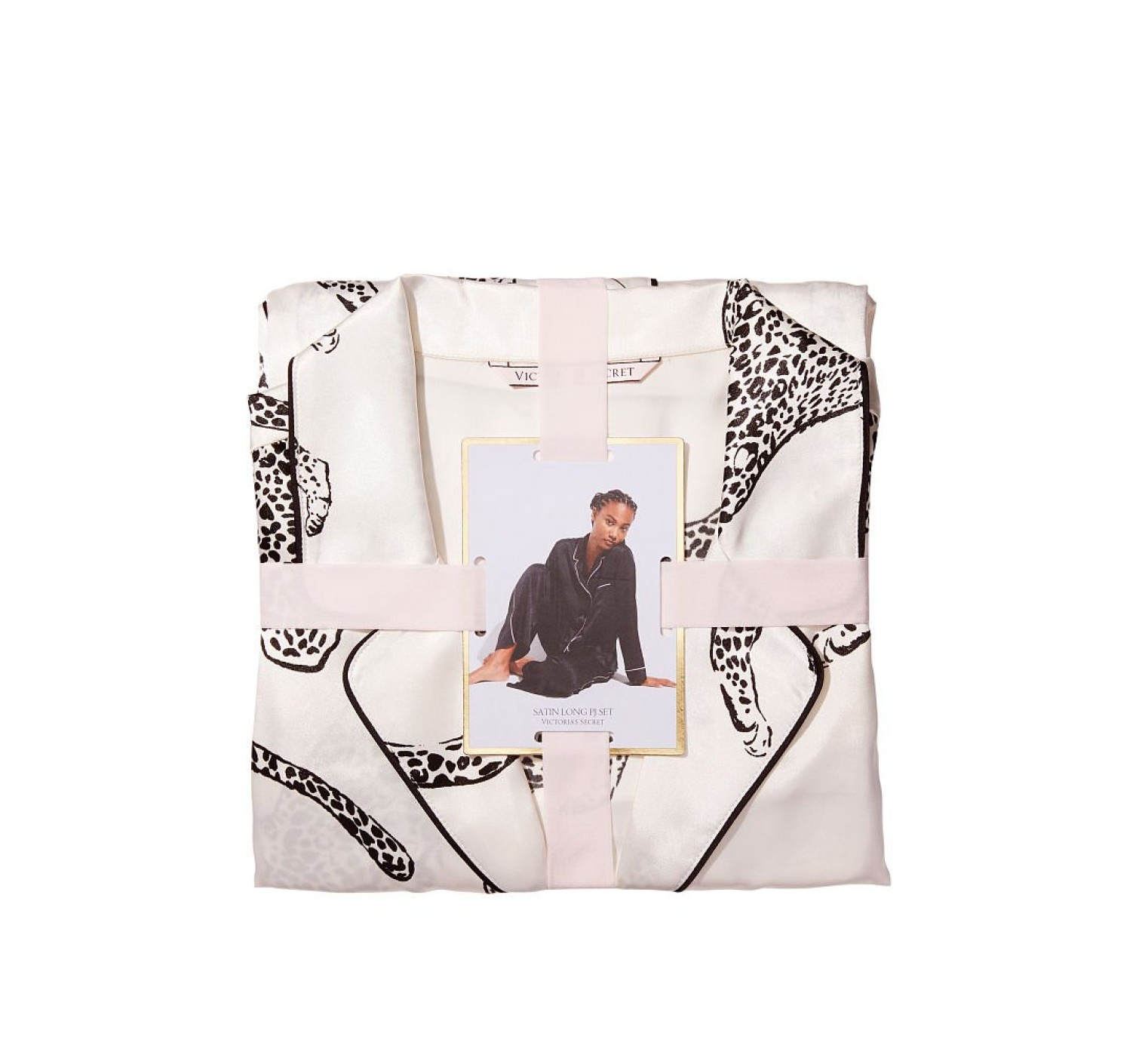Пижама Victoria’s Secret The Satin Long PJ Set White Leopard