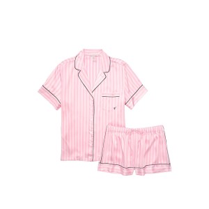 Сатиновая пижама в розовую полоску Victoria’s Secret Satin Short Pajama Set Iconic Stripe