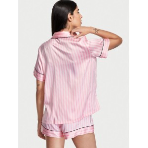 Сатиновая пижама в розовую полоску Victoria’s Secret Satin Short Pajama Set Iconic Stripe