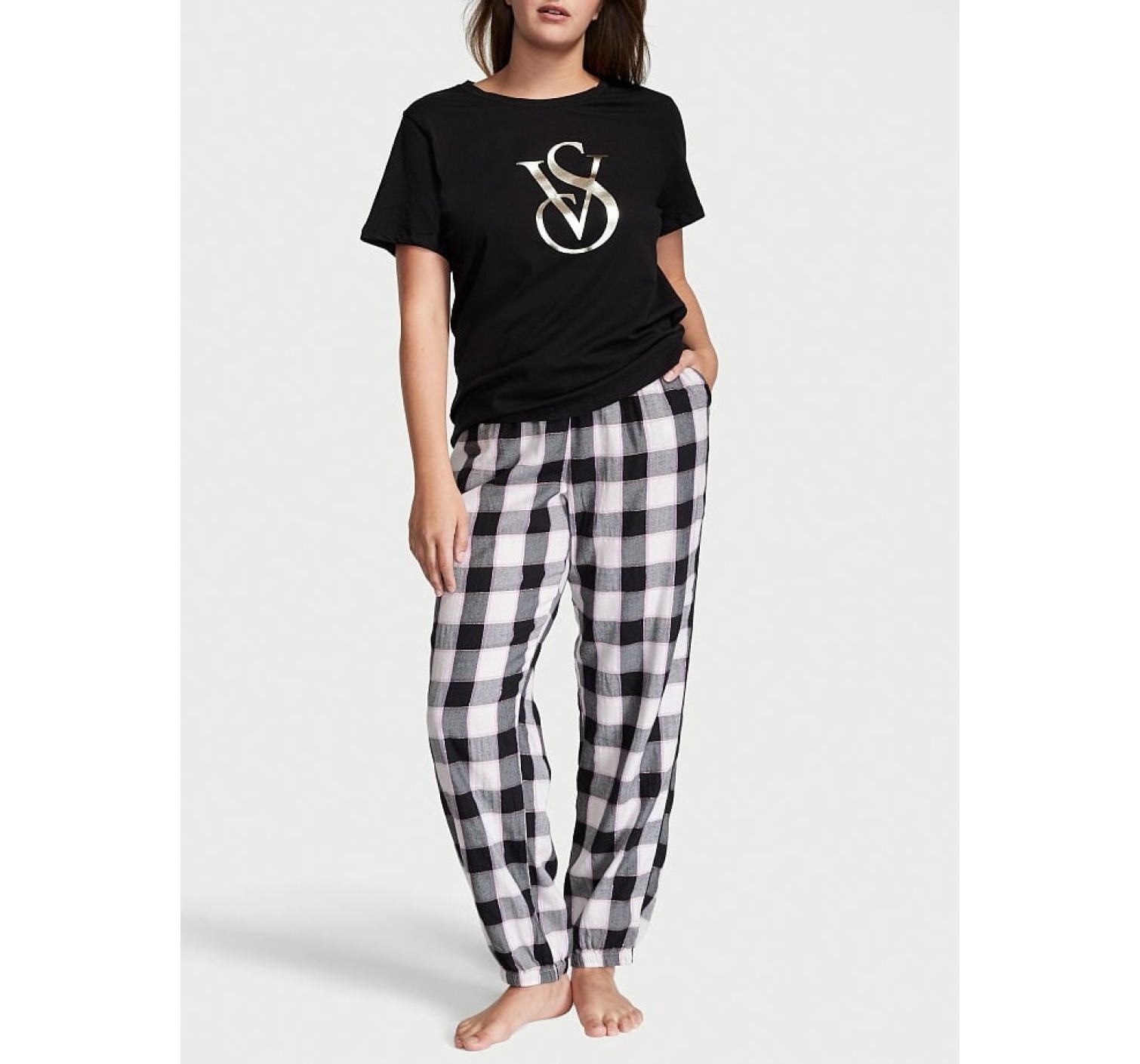 Пижама Victoria’s Secret Cotton & Flannel Tee-jama Set Multicolored