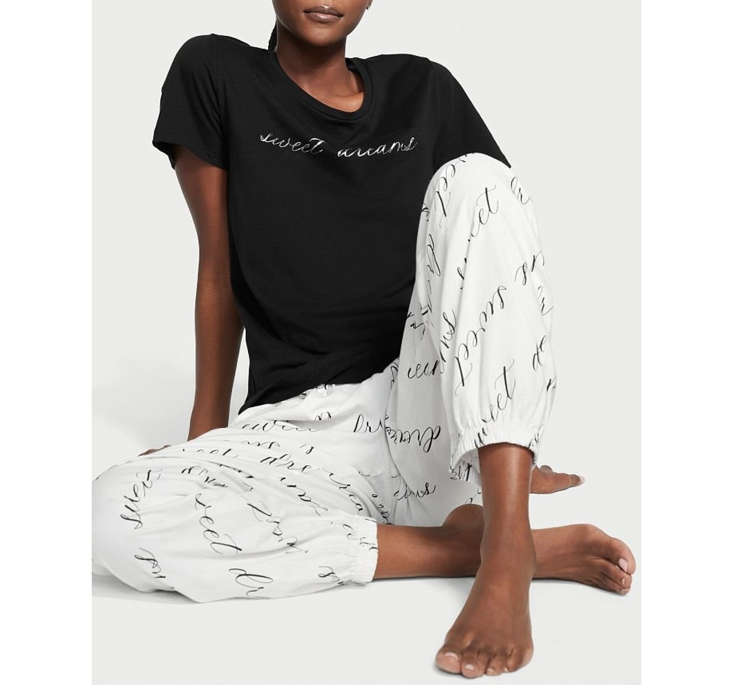 Пижама Victoria’s Secret Cotton & Flannel Tee-jama Set White Sweet Dreams
