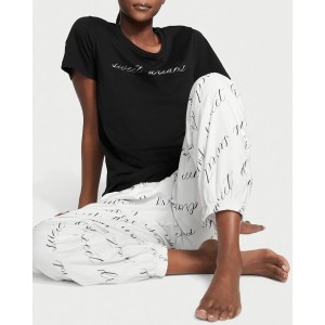 Пижама Victoria’s Secret Cotton & Flannel Tee-jama Set White Sweet Dreams
