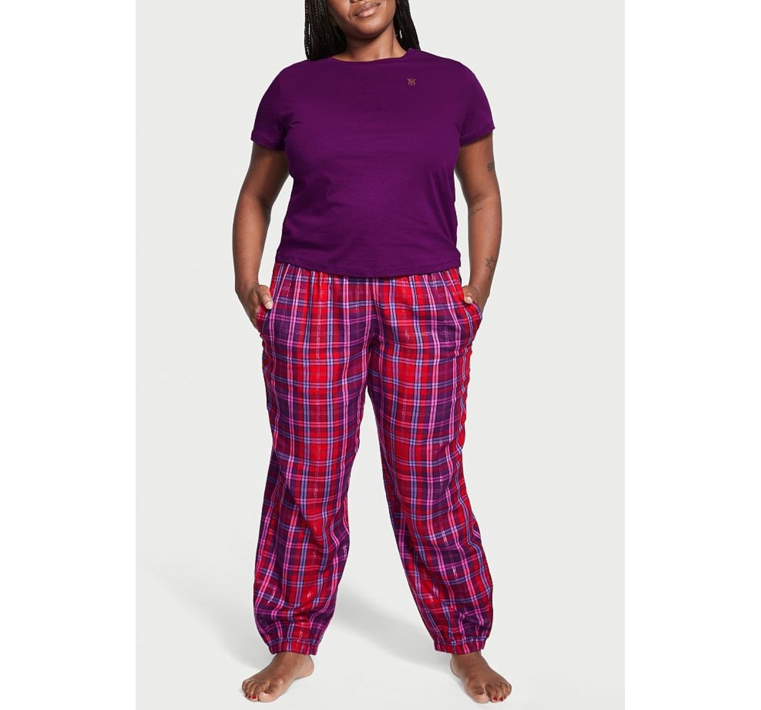 Пижама Victoria’s Secret Cotton & Flannel Tee-jama Set Purple Plaid