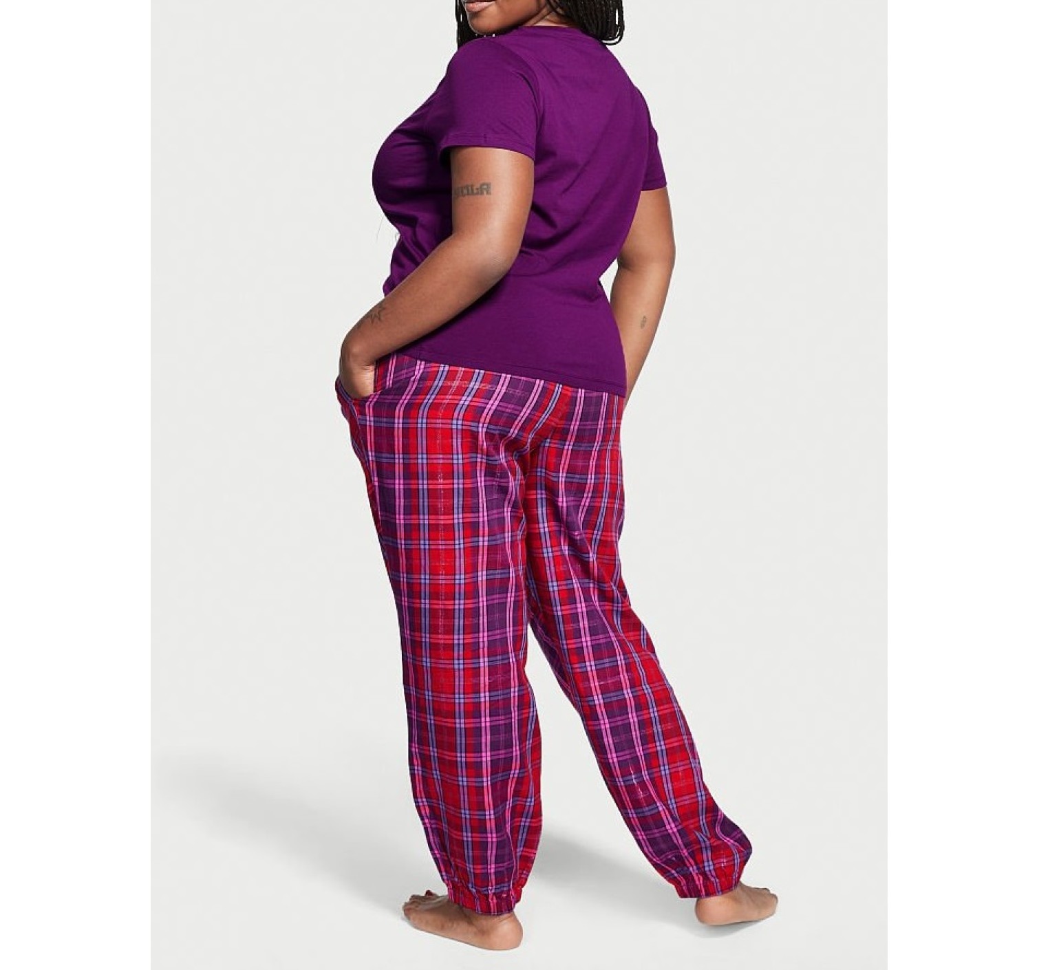 Пижама Victoria’s Secret Cotton & Flannel Tee-jama Set Purple Plaid