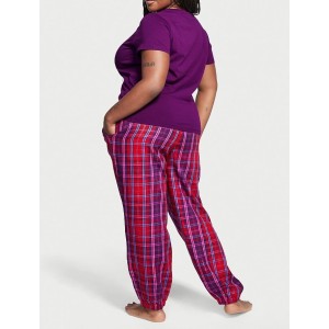 Пижама Victoria’s Secret Cotton & Flannel Tee-jama Set Purple Plaid