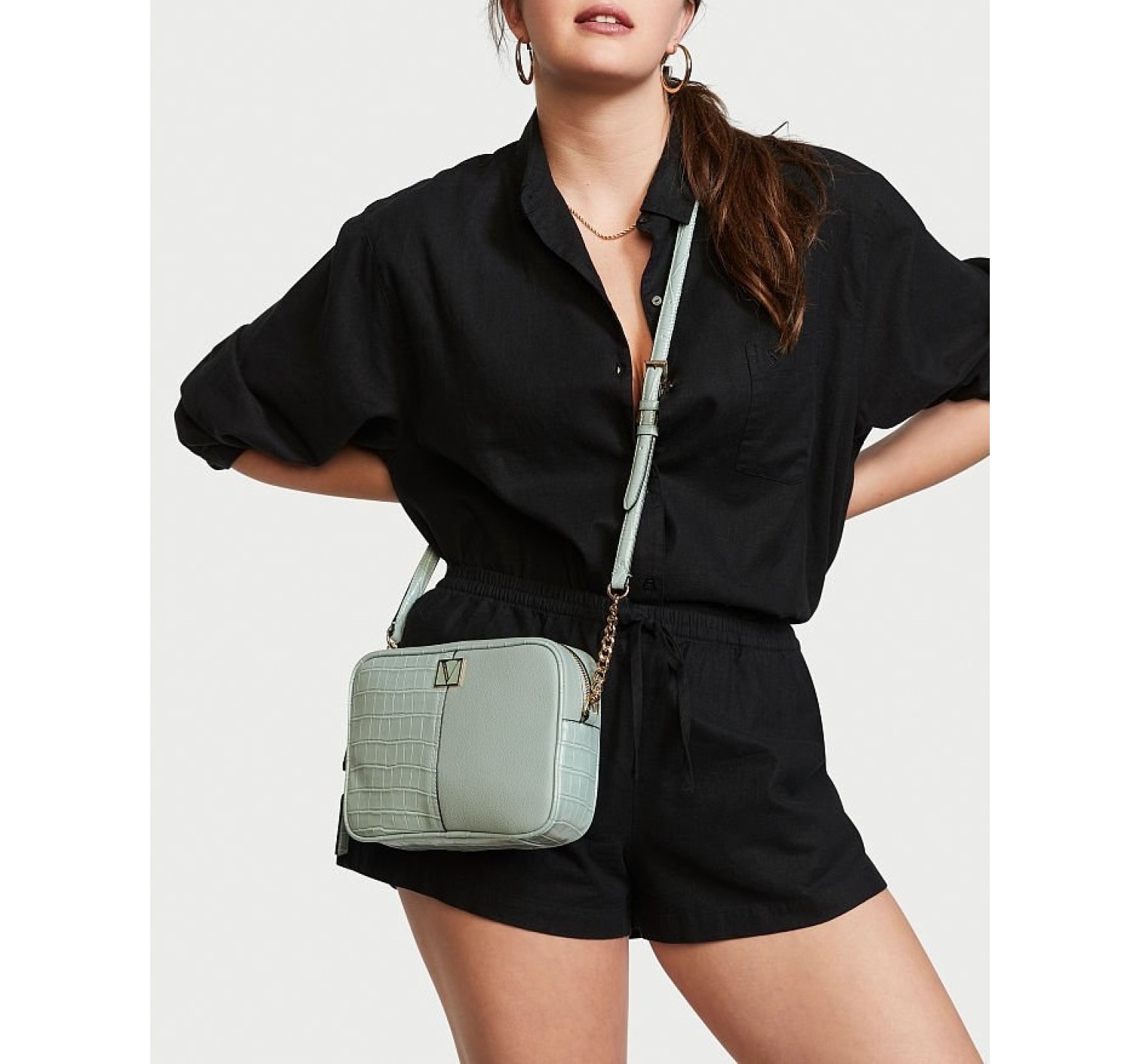 Сумка Виктория Сикрет The Victoria Top-Zip Crossbody Mint Croc