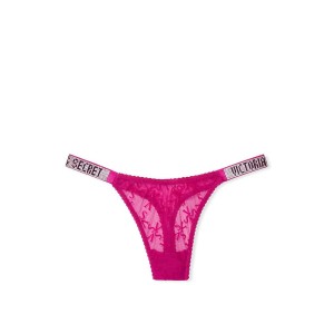 Трусики VS Very Sexy Lace logo with Shine Strap Thong panty Pink