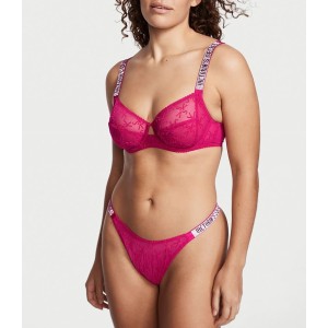 Трусики VS Very Sexy Lace logo with Shine Strap Thong panty Pink