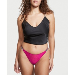 Трусики VS Very Sexy Lace logo with Shine Strap Thong panty Pink