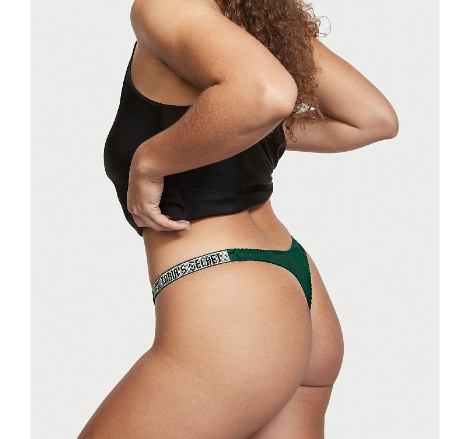 Трусики VS Very Sexy Lace logo with Shine Strap Thong panty Green
