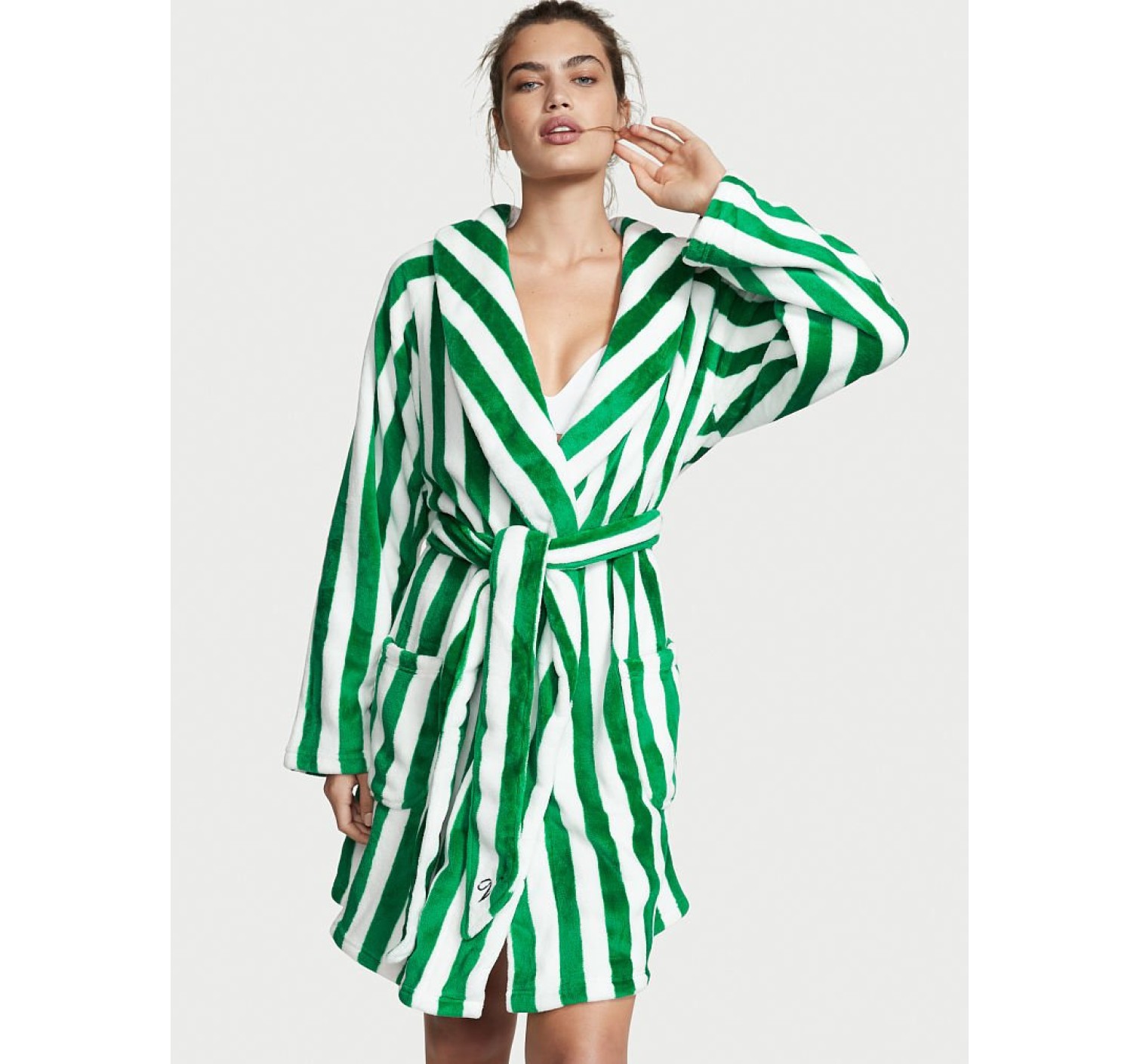 Халат Victoria’s Secret Logo Short Cozy Robe Green Stripes