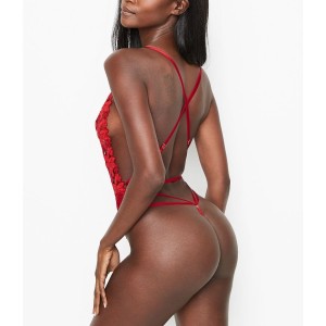 Кружевное боди Victoria’s Secret Floral Embroidered Plunge Teddy Lipstick Lace
