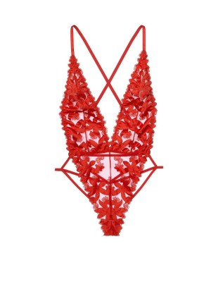 Кружевное боди Victoria’s Secret Floral Embroidered Plunge Teddy Lipstick Lace