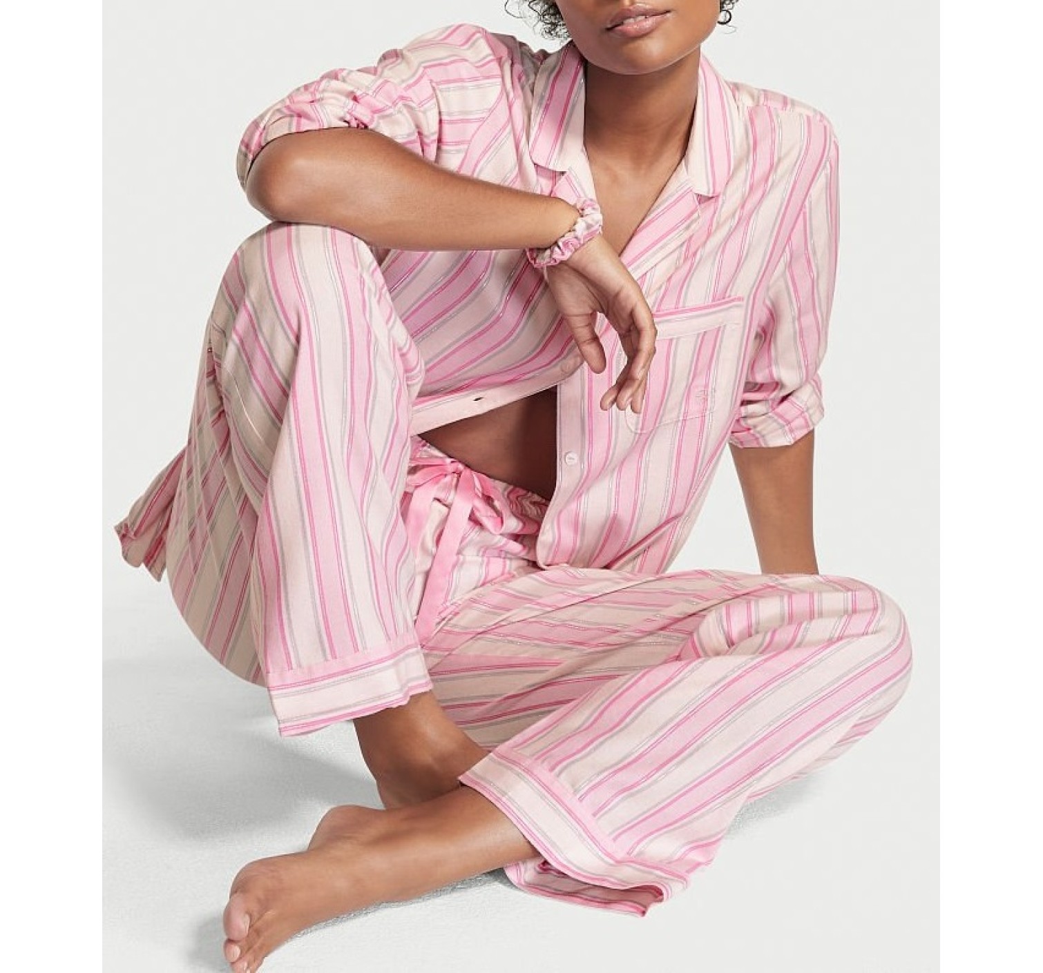 Пижама Victoria’s Secret Flannel Long PJ Set Pink Stripes