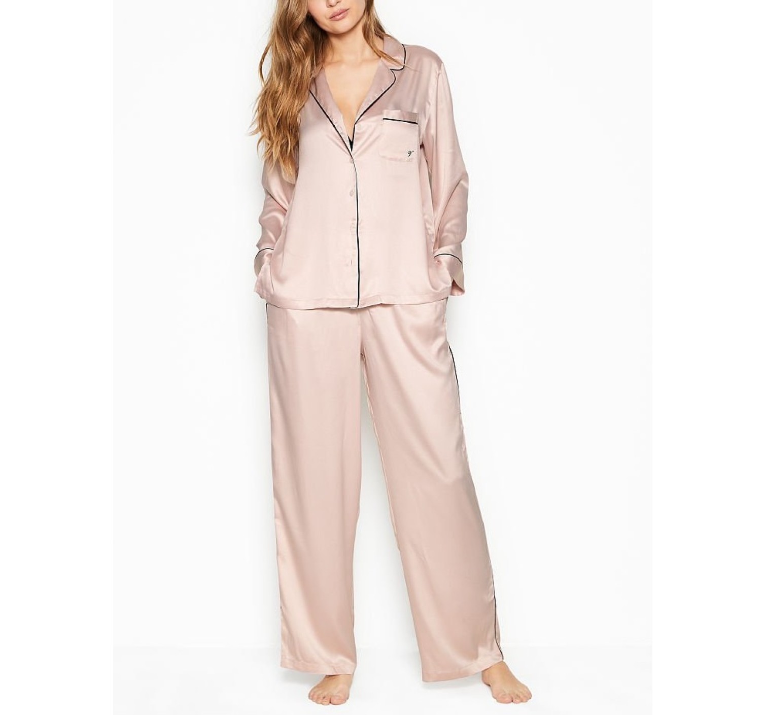 Пижама Victoria’s Secret Satin Long PJ Set Light Pink Fizz