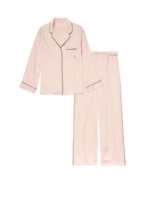 Пижама Victoria’s Secret Satin Long PJ Set Light Pink Fizz