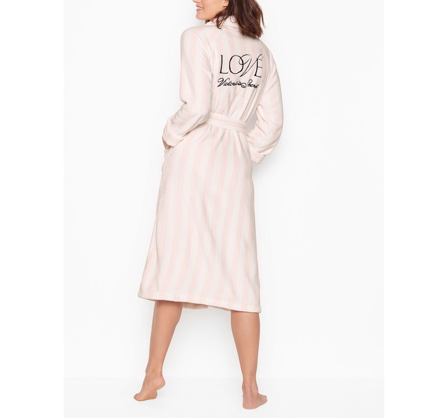 Халат Victoria's Secret Cozy Plush Long Robe Pink Stripe